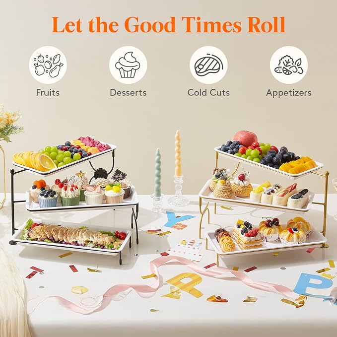 Lifewit 3 Tier Serving Tray, 36 x 17 cm/14 x 6.5" White Plastic Tiered Food - Image 8