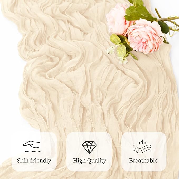 6 Pack Ivory Cheesecloth Table Runner 17x108 Inch Semi Sheer Boho Gauze Cheese - Image 5
