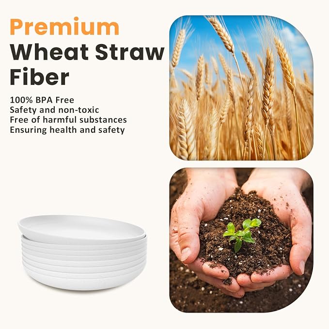 Deep Dinner Plates, Wheat Straw Plates 10 inch Set of 8, Unbreakable Plates - Image 3
