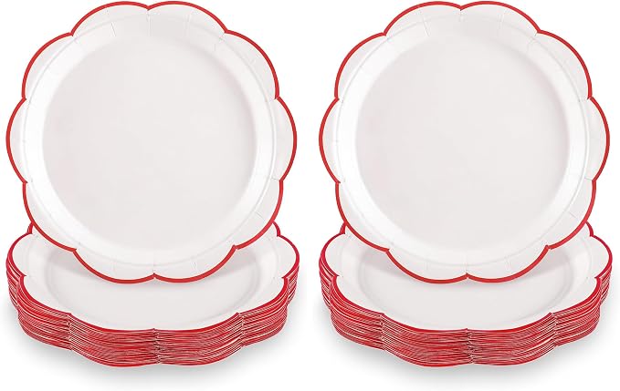 NatNarr 30 Pcs Red and White Paper Plates, 7 Inch White Plates by NatNarr