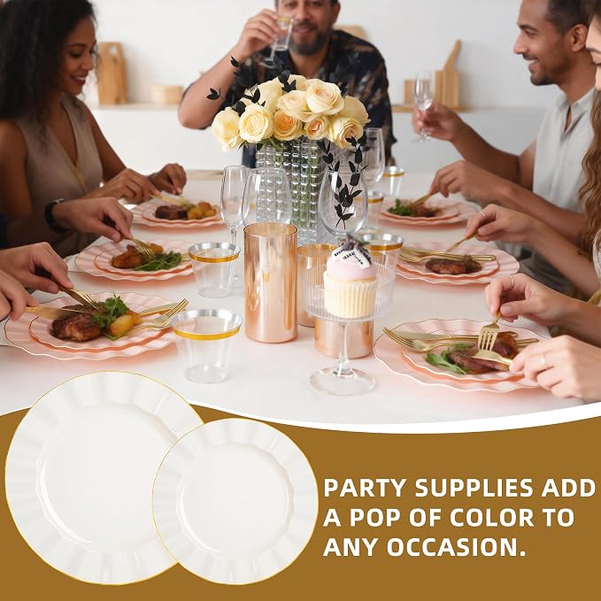 175PCS Ivory Plastic Dinnerware Set, Wavy Plates - Image 8