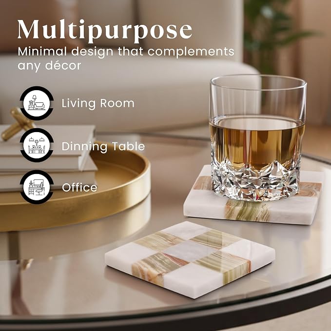Marble Coasters Set of 4, Decorative Checkered Cup Coaster - Image 4