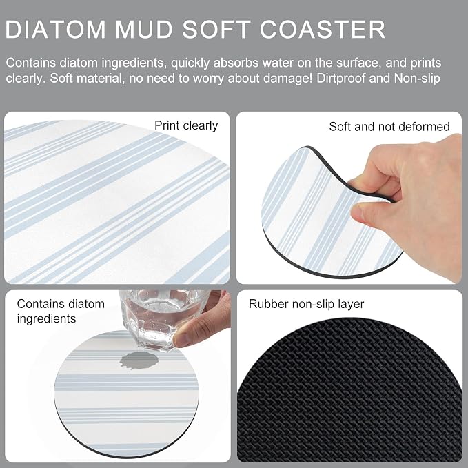 Horizontal Striped Coasters Set of 6, Absorbent Coasters - Image 9