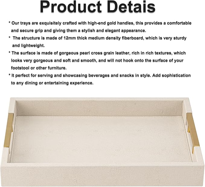 Beige Faux Leather Serving Tray - Image 6