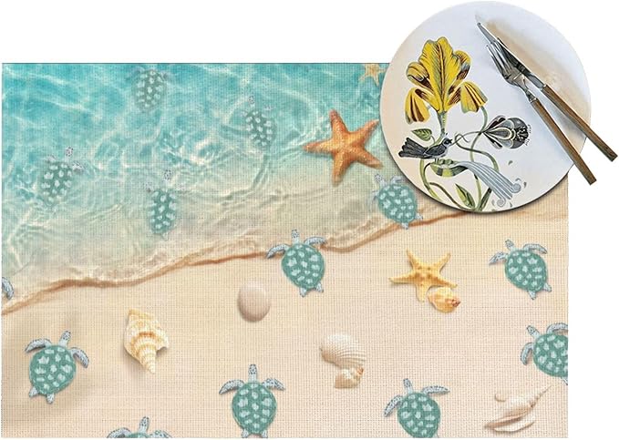 Sea Turtles Beach Placemats Set of 4 Linen Washable Non-Slip Heat-Resistant - Image 5