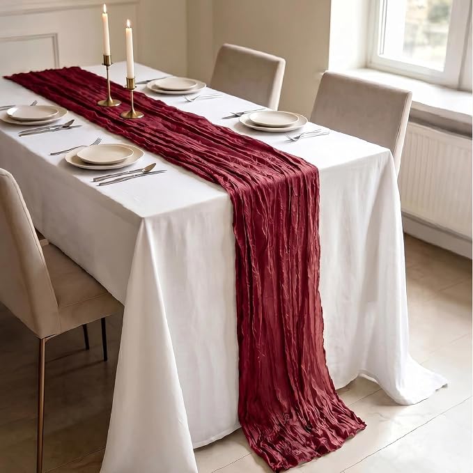 3 Pack Burgundy Cheesecloth Table Runner 21 x 120 Inch Boho Gauze Sheer Table - Image 3