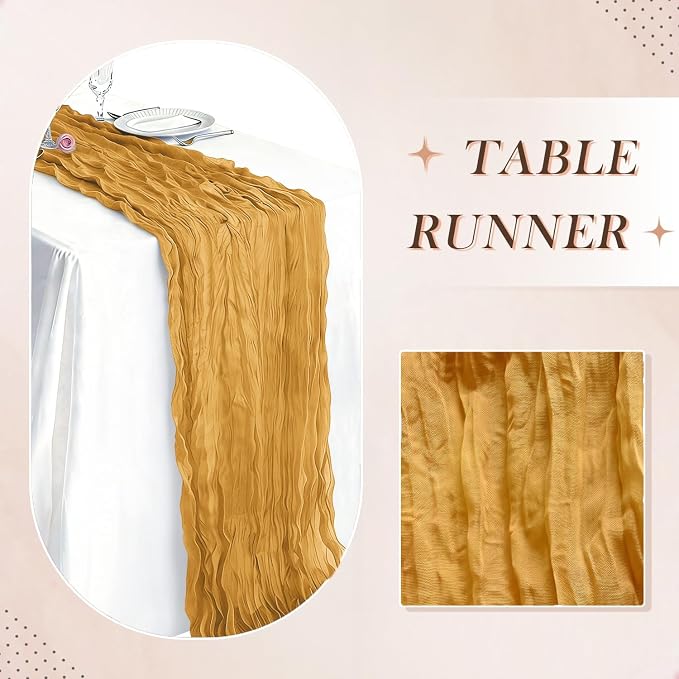 3 Pack Gold Cheesecloth Table Runner 21 x 120 Inch Boho Gauze Sheer Table - Image 6