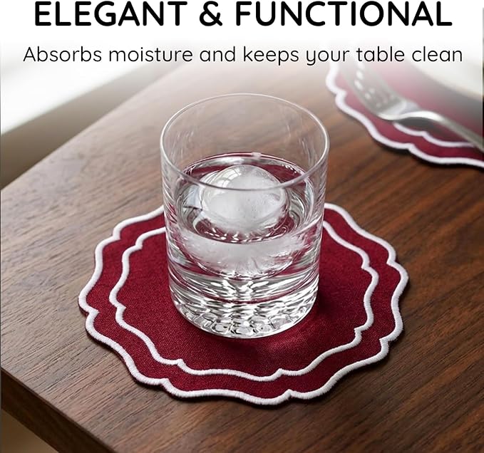 Drink Coasters Set of 6, 6x6 inch, Absorbent Linen Drink Mats - Image 5