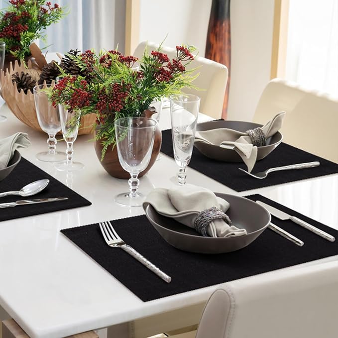 Faux Cotton Linen Placemats Set of 4, Cloth Washable Farmhouse Dining Table Mats - Image 9