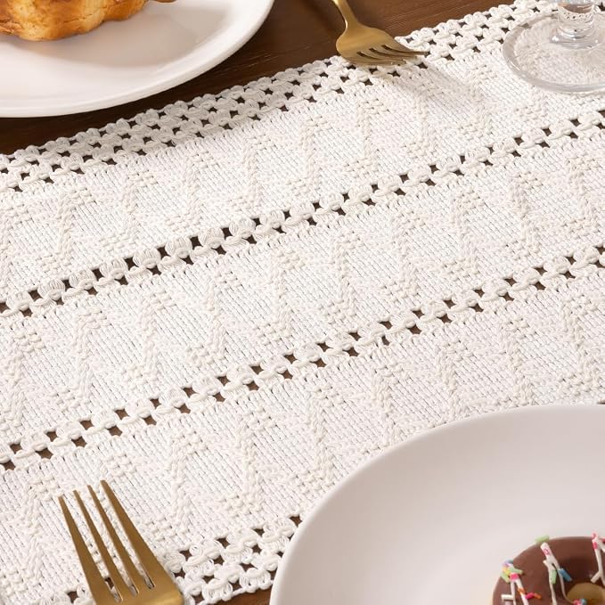 MLMW Ivory Table Runner 72 inches Boho Home Decor Farmhouse Rustic Dining Table - Image 2