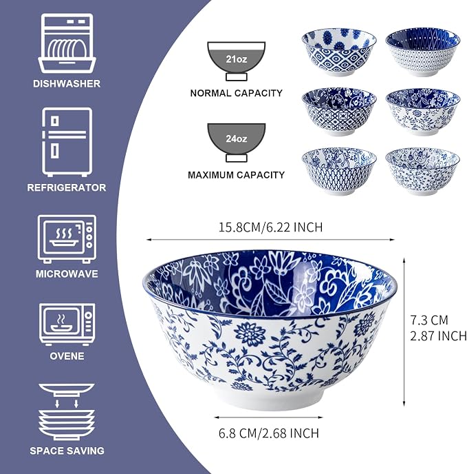 Ceramic Soup Bowls Set - 24 Oz Deep Cereal Bowl - Image 4