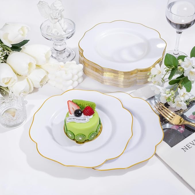 bUCLA 48Pieces Gold Plastic Dessert Plates Disposable - Image 6