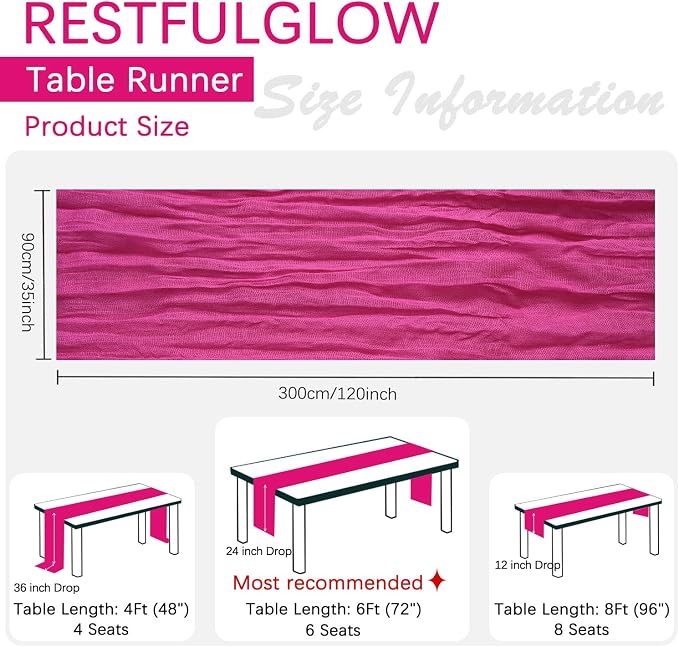 6 Pack Hot Pink Cheesecloth Table Runner 35 x 120 Inch | Boho Gauze Fabric - Image 2