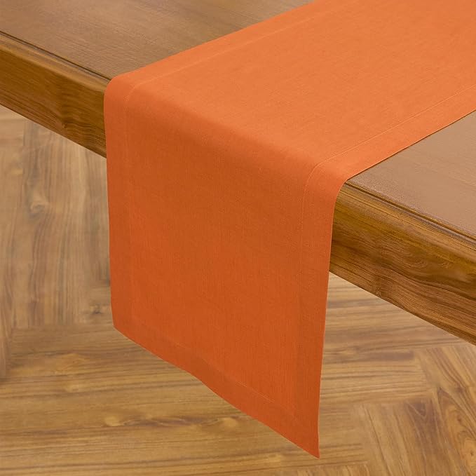 Solino Home 100% Pure Linen Dining Table Runner Orange, Fete 14 x 132 in | - Image 3