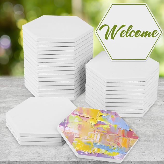 GNIEMCKIN 40 Pieces 3.75 Inch Hexagon Blank Ceramic Coasters, Unglazed | - Image 4