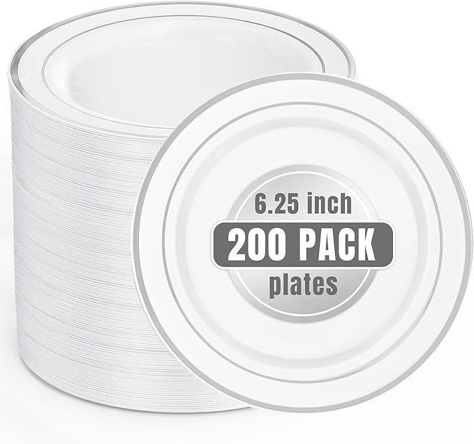 bUCLA 200PCS Silver Plastic Plates by BUCLA