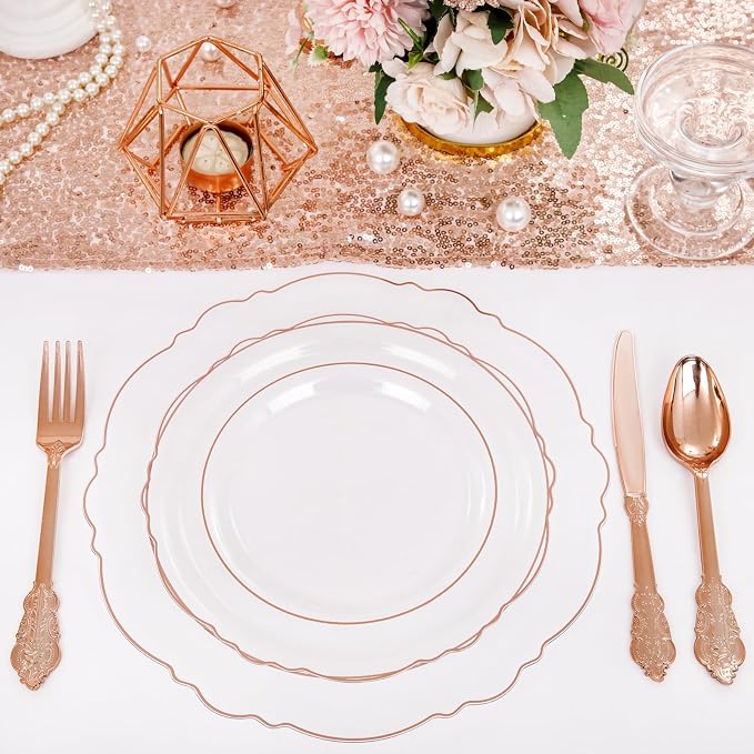 100pcs Rose Gold Plates Plastic Disposable - Image 7