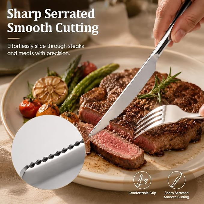 24-Piece Silverware Set with Steak Knives - Image 4