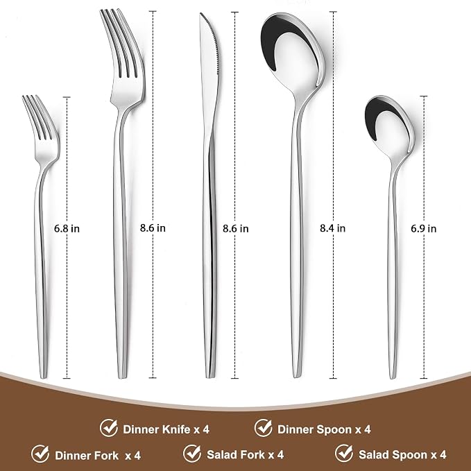 Silverware Set 20 Piece, Wildone Stainless Steel Flatware Set Service - Image 2