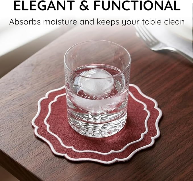 Linen Coasters for Drinks, 4.5 inch, Paprika | Absorbent Linen Drink Mats - Image 5