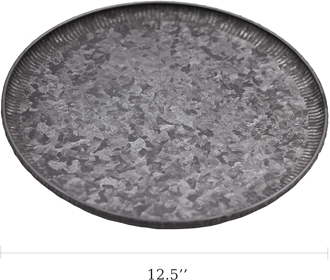 Funerom Round Galvanized Metal Tray Decorative Tray Corrugated Edges - Image 6