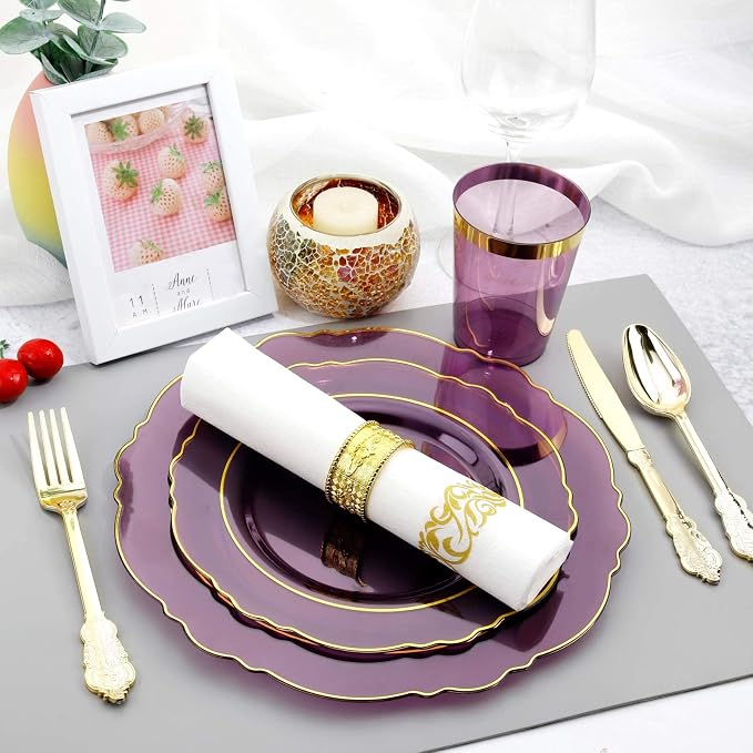KIRE 210Pcs Purple Plastic Plates - Image 6