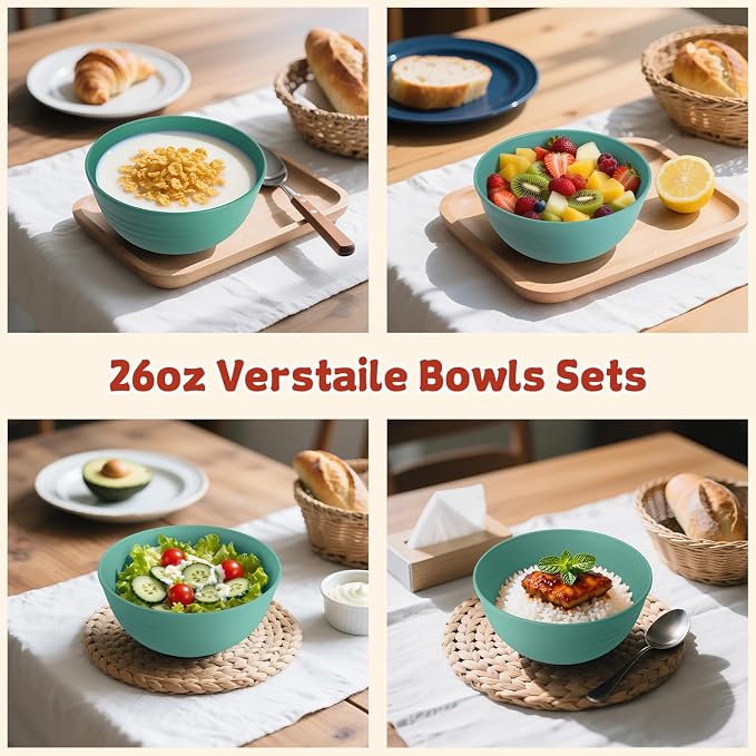 6-piece Wheat Straw Bowls sets 26oz, Alternative Plastic Bowls Reusable - Image 4