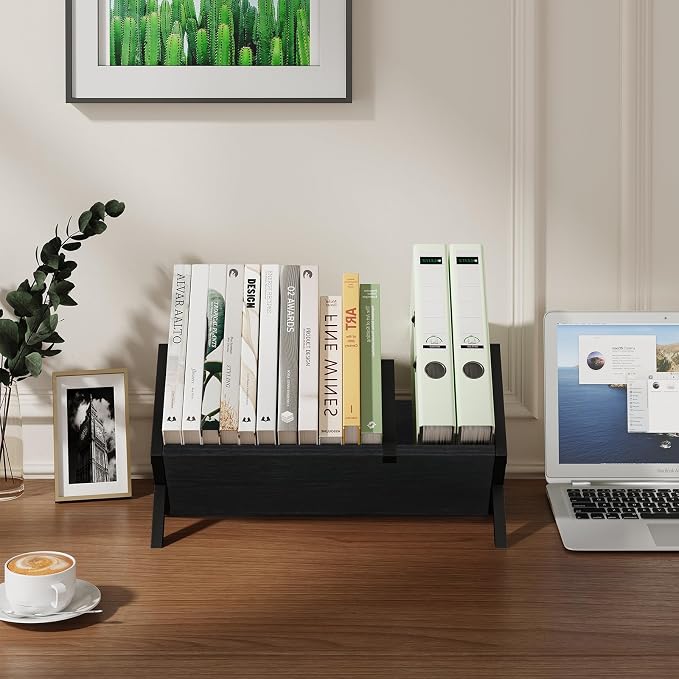 YINMIT Wood Desktop Bookshelf Organizer, Slanted Tabletop Bookshelf | Small - Image 4