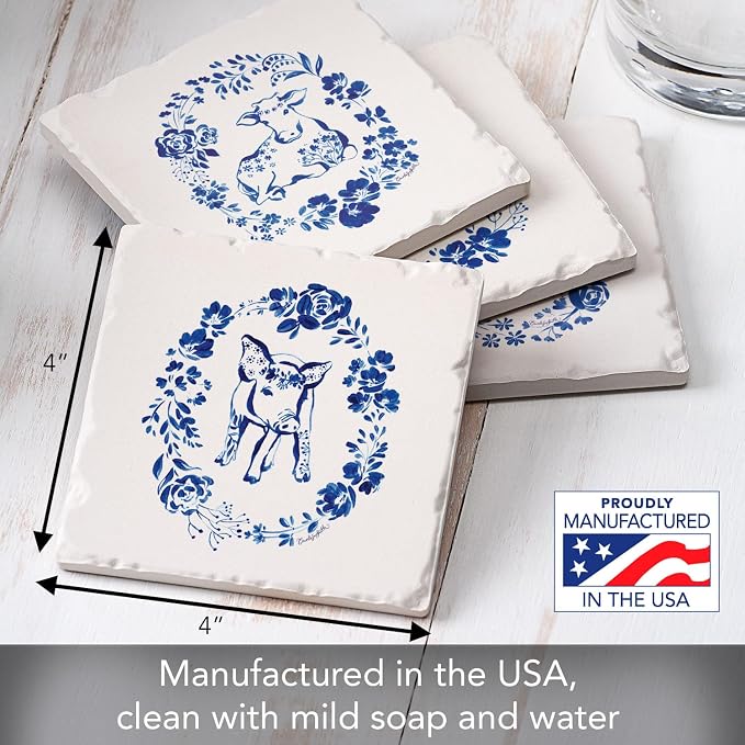 Thirstystone Blue Painted Farm 4 Pack Tumbled Tile Stone Coasters | 4" Square - Image 3