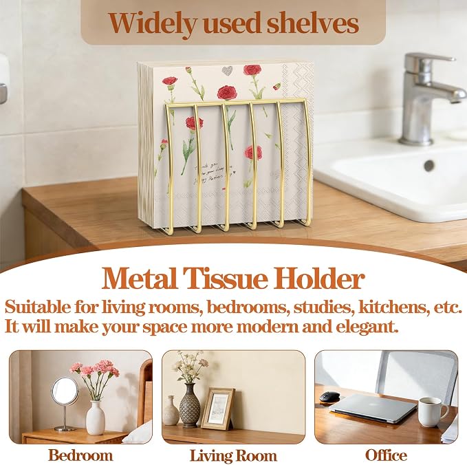 Reversible Napkin Holder for Table Gold | 2-in-1 Gold Metal Cocktail Napkin - Image 5