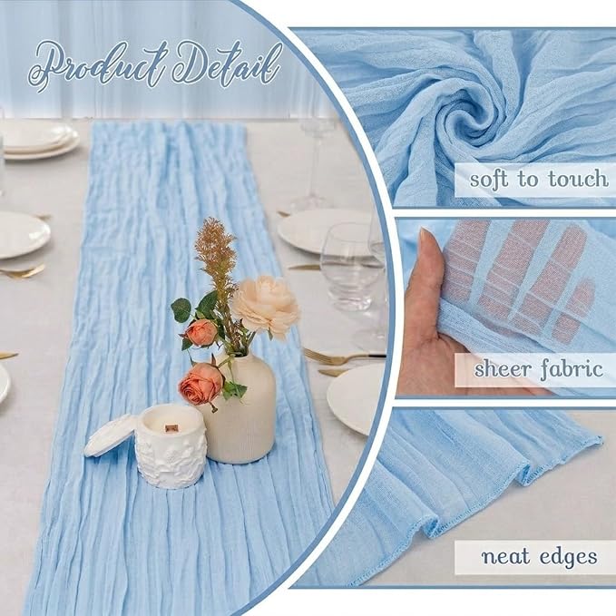 10 Pack Light Blue Cheesecloth Table Runner 22x120 Inch Boho Gauze Table Runner - Image 3