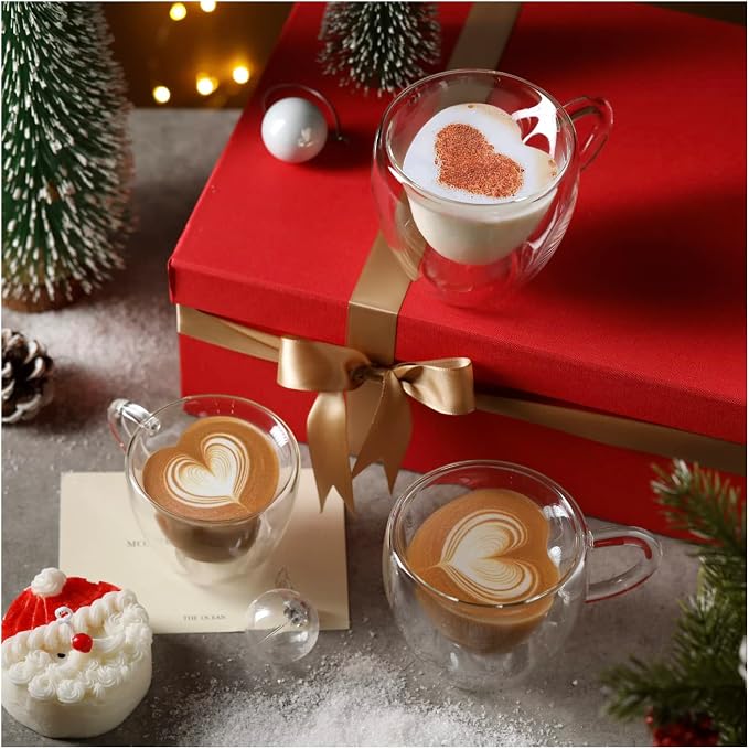 CNGLASS Double Wall Heart Shaped Glass Coffee Mugs 8.5oz, Insulated Clear Tea - Image 3