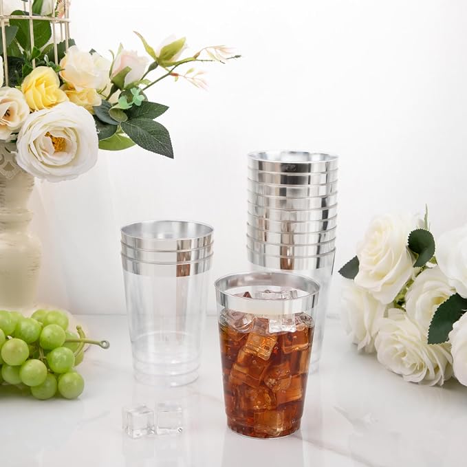 I00000 100 Pack 12 oz Silver Plastic Cups, Party Wine Glasses Cocktail Glasses - Image 4