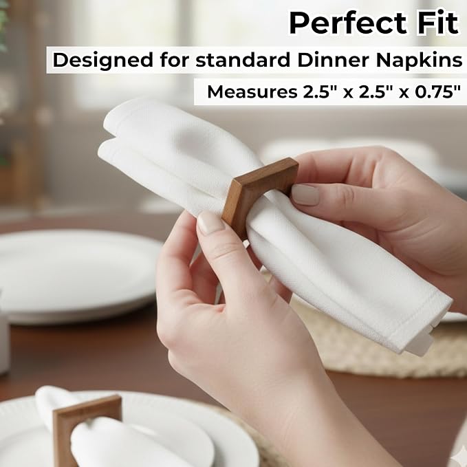 Acacia Wood Napkin Rings, 2.5x2.5x0.75 in, rustic farmhouse decor - Image 3