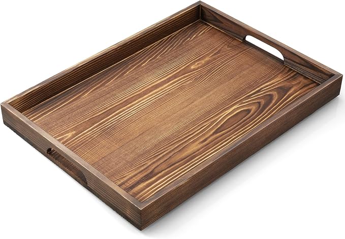 17 Inch Burnt Wood Serving Tray by Unknown