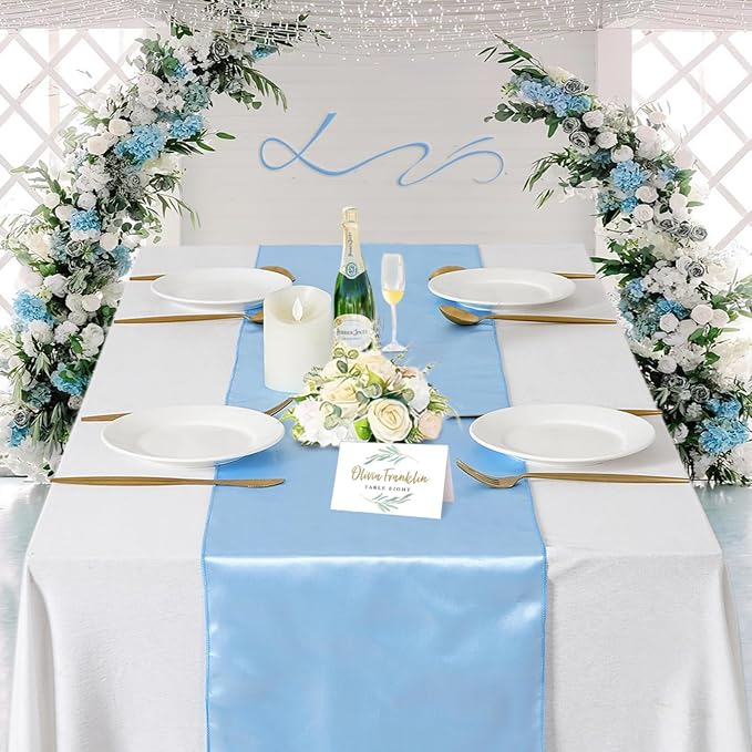 Baby Blue Table Runners 20 Pack 12x108 inch Silk Satin Smooth Fabric | Satin - Image 3