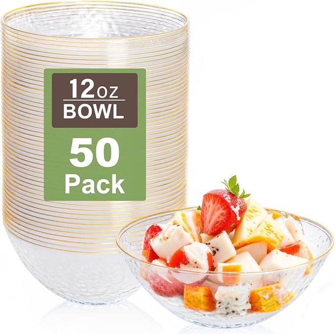 Rubtlamp 50 Pack Clear Disposable Bowls, 12-16oz Premium Heavy Duty Plastic by Rubtlamp