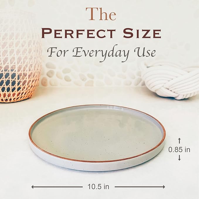 MORA Ceramic Flat Dinner Plates Set of 6, 10.5 in High Edge Dish Set - Image 2