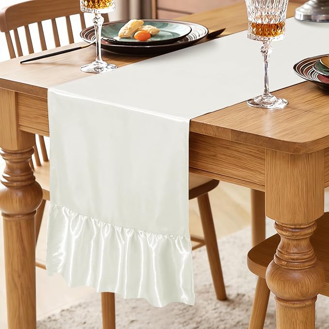 2 Pack White Satin Table Runner 12 x 72 Inch | Ruffle Design, Luxurious Dining - Image 2