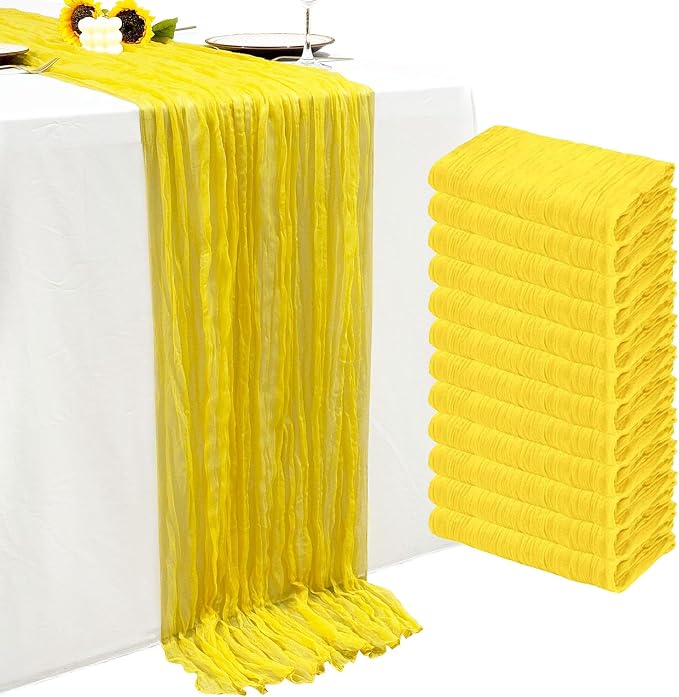 12Pack Yellow Cheesecloth Table Runner 20 x 120 inch Gauze Table Runner | Boho by Seveups