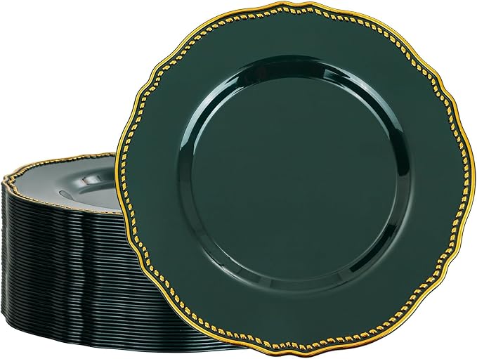 60 Pcs Green Gold Dinner Plates by Hioasis