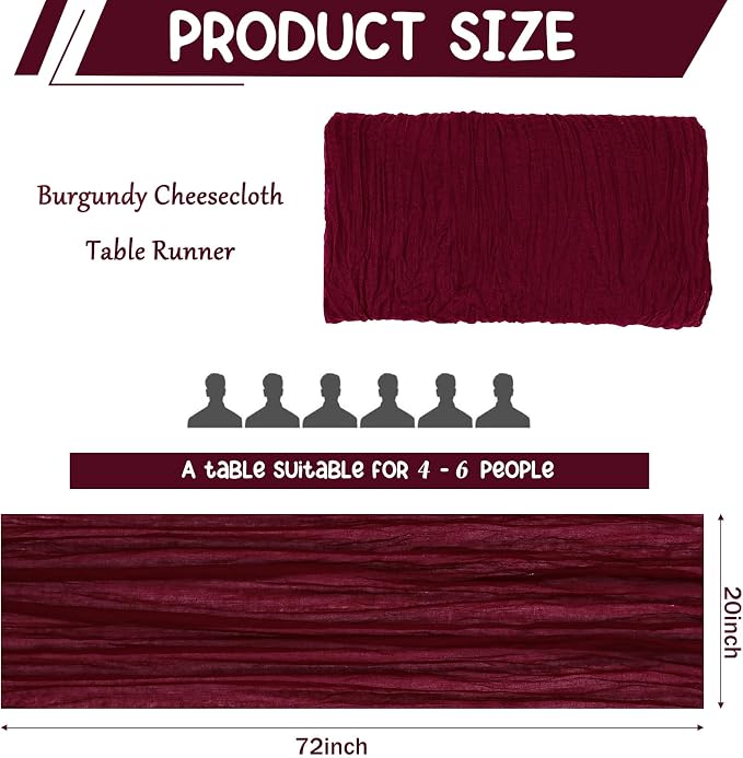 10 Pack Burgundy Cheesecloth Table Runner 6FT Boho Gauze Fabric Table Runner - Image 2