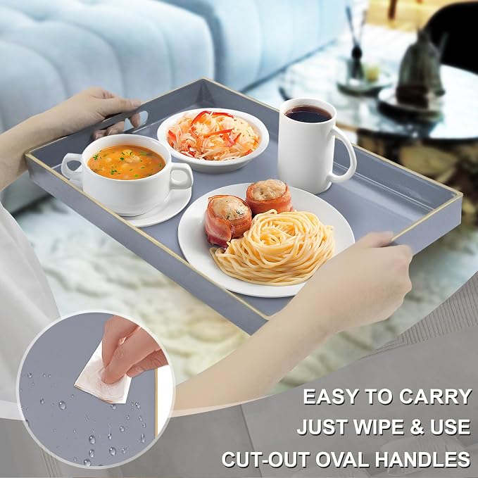 Gray Serving Tray with Handles, Modern Grey Decorative Tray - Image 3