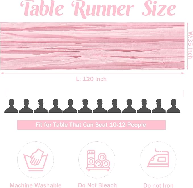 Pink 10FT Cheesecloth Table Runner Boho Gauze Fabric Table Runner Rustic Sheer - Image 4