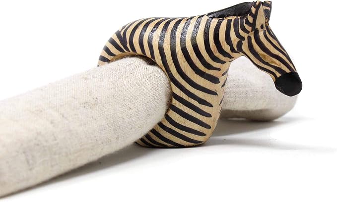 KWF012 Z - Handcarved Mahogany Napkin Ring Holders - Zebra Set of 6 by Global+Crafts