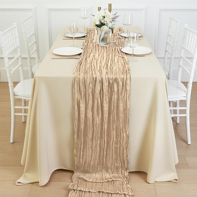 3 Pack Sand Cheesecloth Table Runner 120 Inch Boho Wedding Decor | Cheesecloth - Image 4