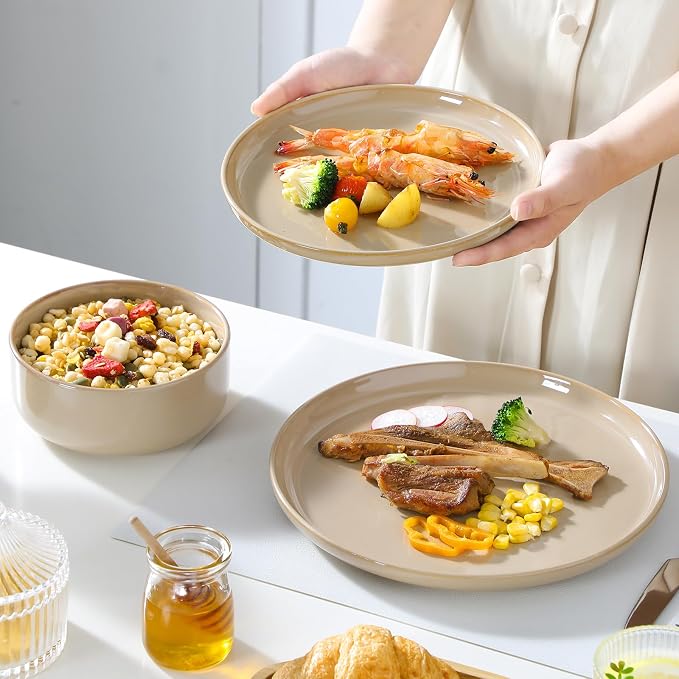 vancasso PLAYA Ceramic Plates and Bowls Sets, 24 Pieces Brown Dinnerware Sets - Image 6