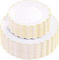 100Pcs White Gold Scalloped Plastic Dinner Plates Set by supernal