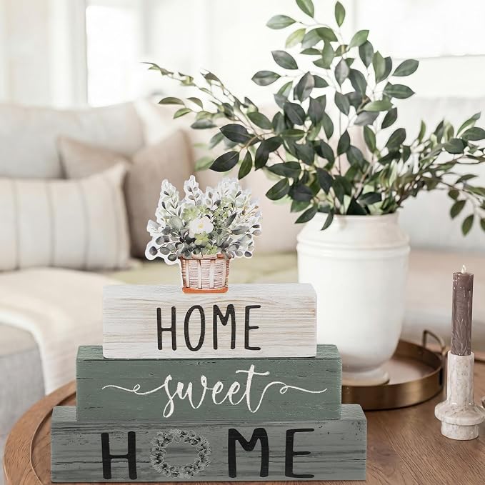 Cinnvoice 4 Pcs Farmhouse Wooden Tabletop Decor Green Eucalyptus Leaves Spring - Image 6