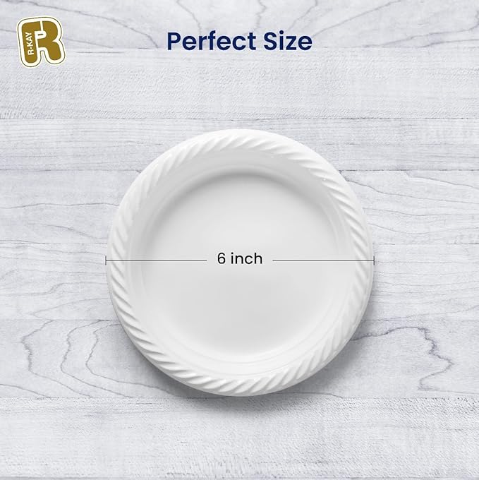 R-kay 100 Pack 6 Inch White Plastic Plates Disposable - Image 4